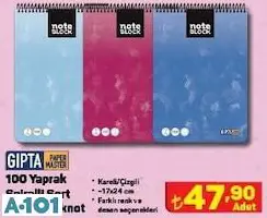 GIPTA 100 YAPRAK SPİRALLİ SERT KAPAK BLOKNOT GIPTA 100 YAPRAK SPİRALLİ SERT KAPAK BLOKNOT